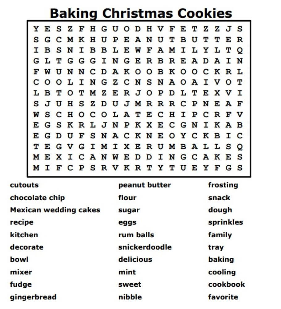 Printable Christmas Cookies Word Search - Sheet 1