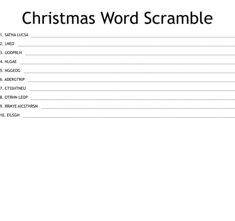 Printable Christmas Holiday Word Scramble