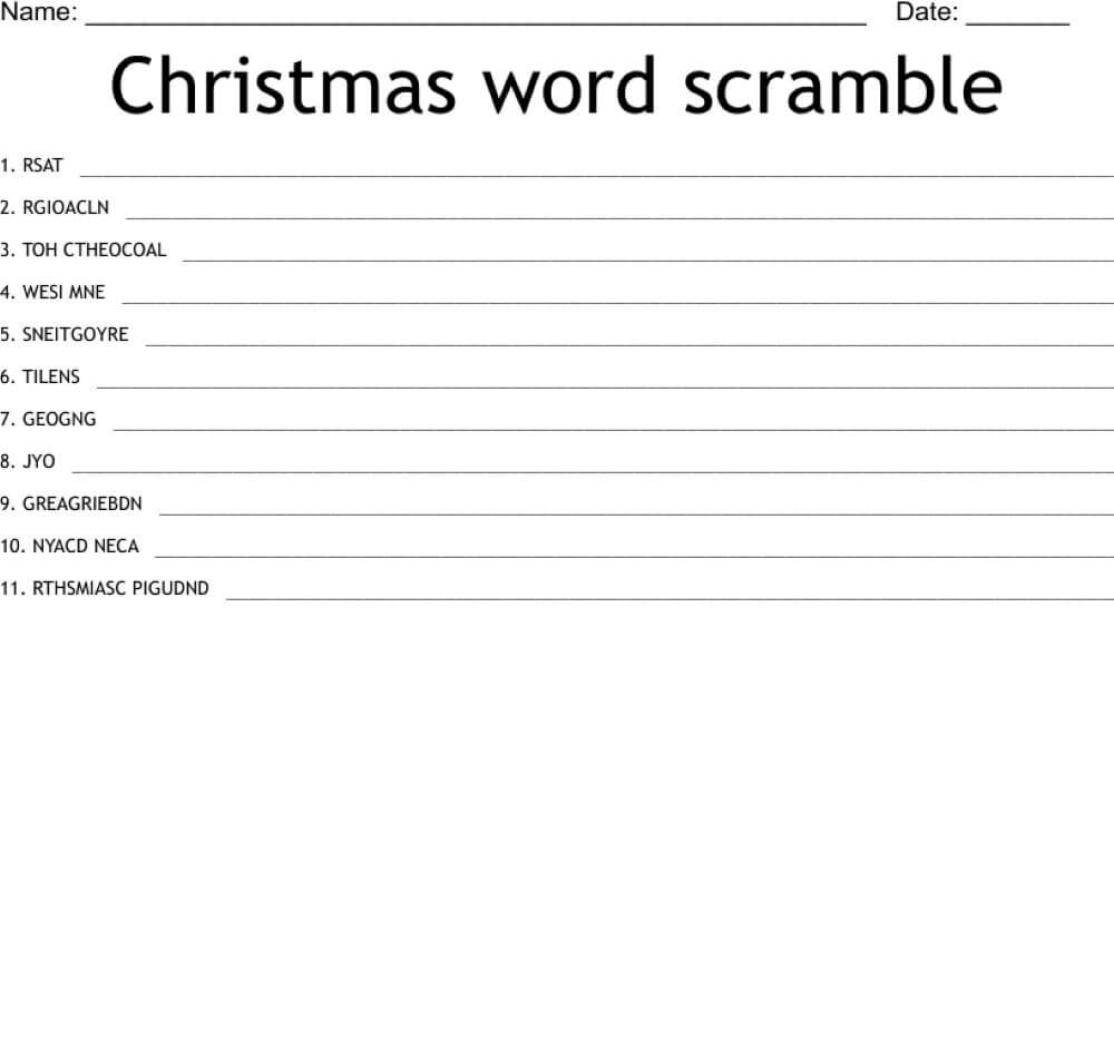 Printable Christmas Word Scramble Easy