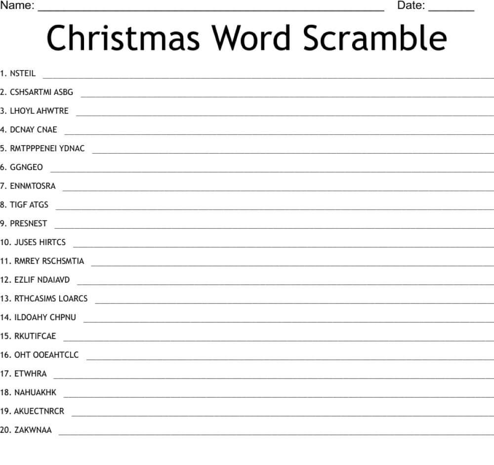 Printable Christmas Word Scramble Online