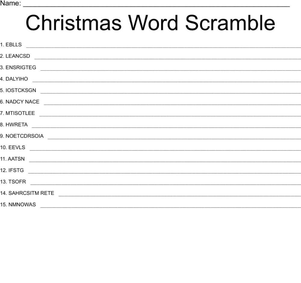 Printable Christmas Word Scramble - Worksheet 11