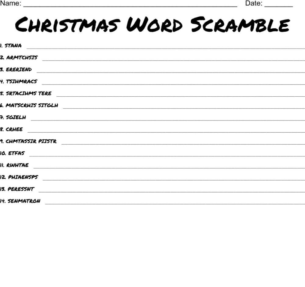Printable Christmas Word Scramble - Worksheet 15
