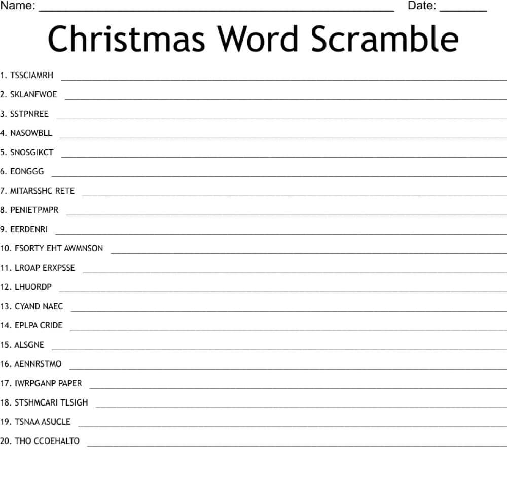 Printable Christmas Word Scramble - Worksheet 16