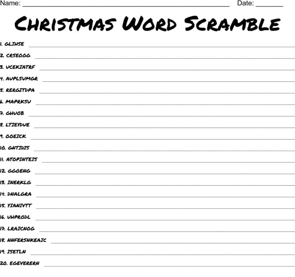 Printable Christmas Word Scramble - Worksheet 18