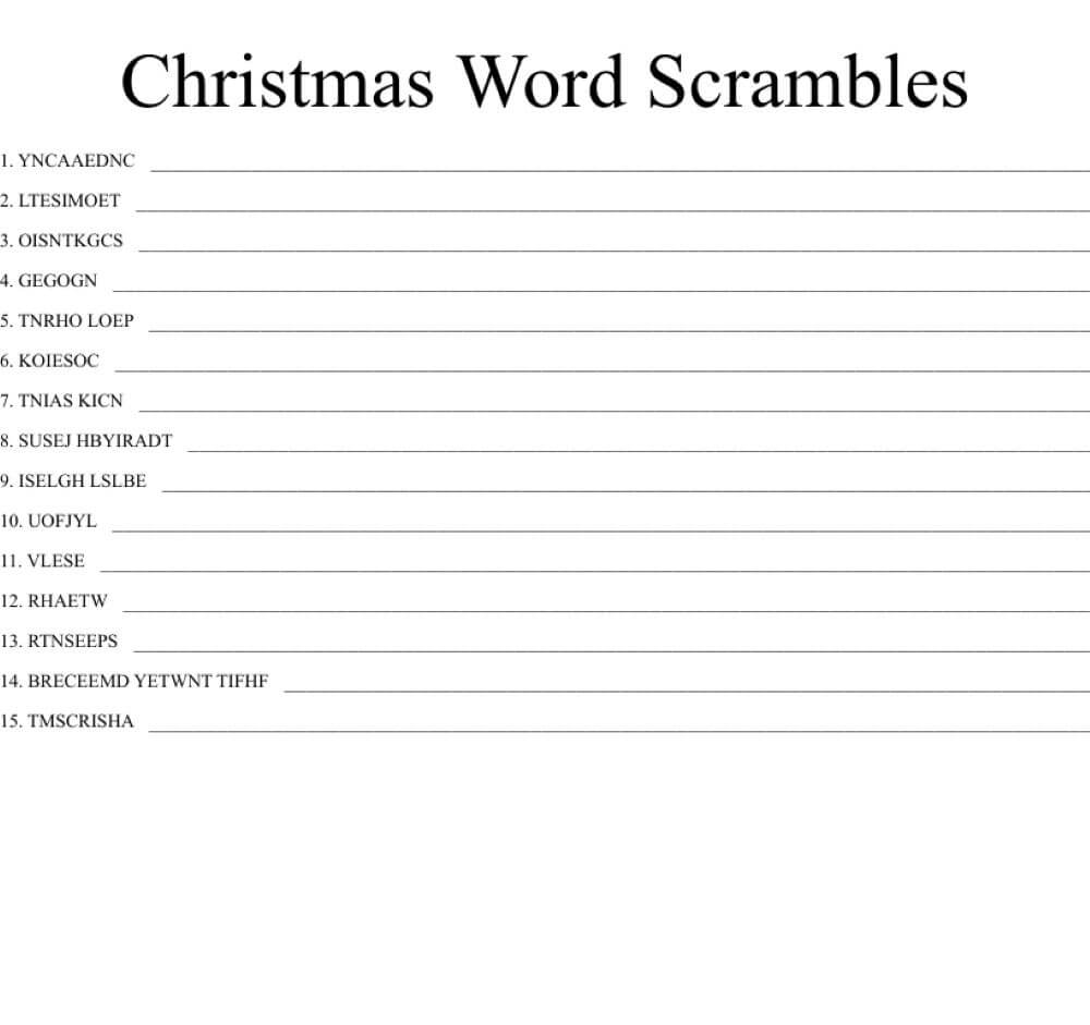 Printable Christmas Word Scramble - Worksheet 21