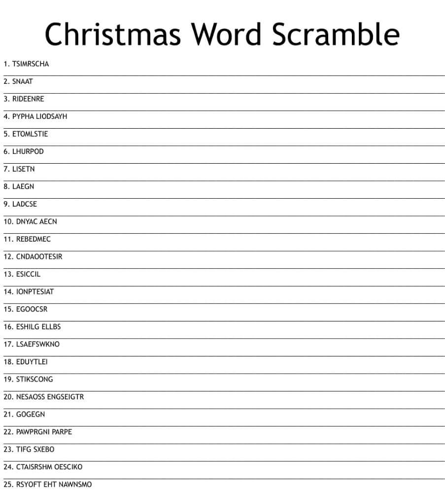 Printable Christmas Word Scramble - Worksheet 3