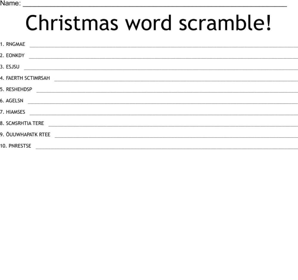 Printable Christmas Word Scramble - Worksheet 4