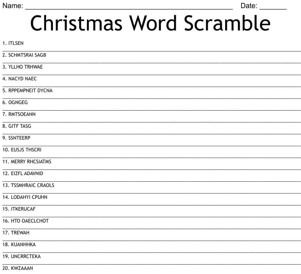 Printable Christmas Word Scramble - Worksheet 5