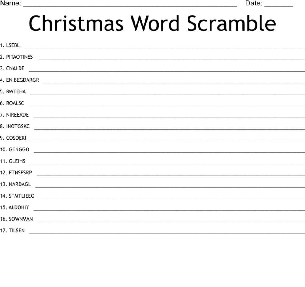 Printable Christmas Word Scramble - Worksheet 6