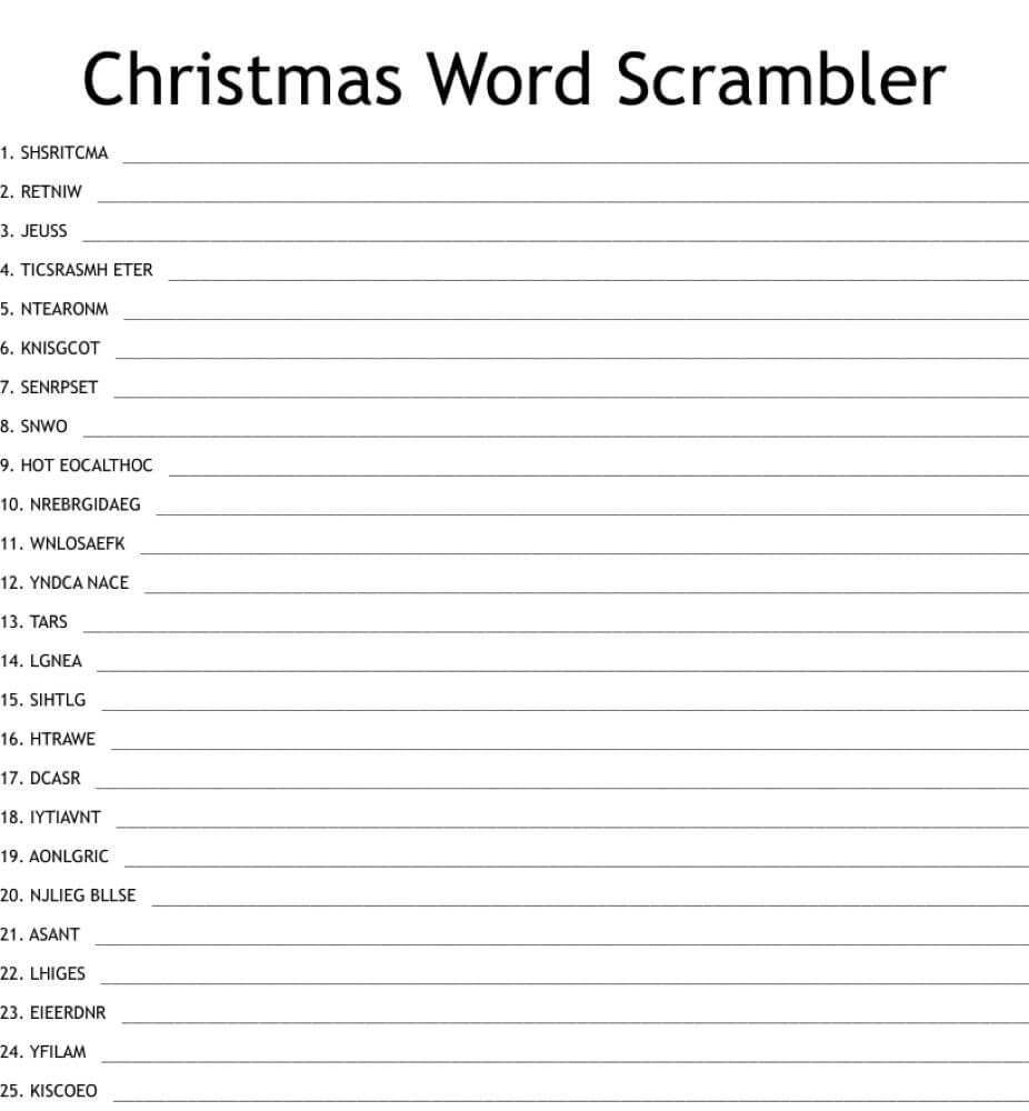 Printable Christmas Word Scramble for Adults