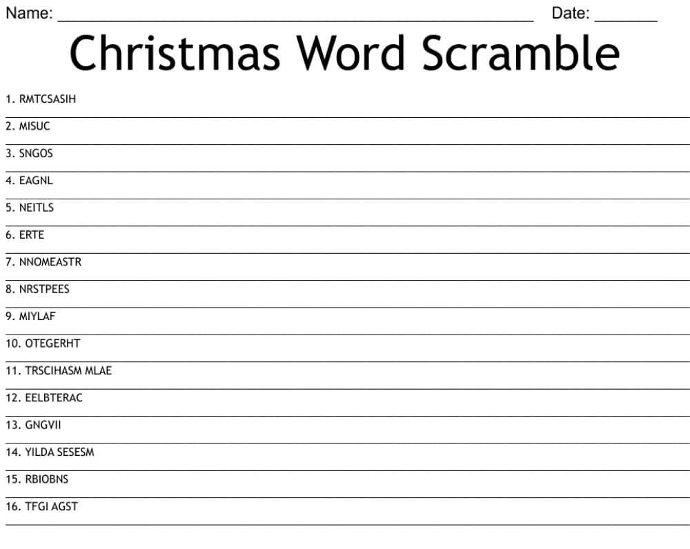 Printable Christmas Word Scramble for Kids