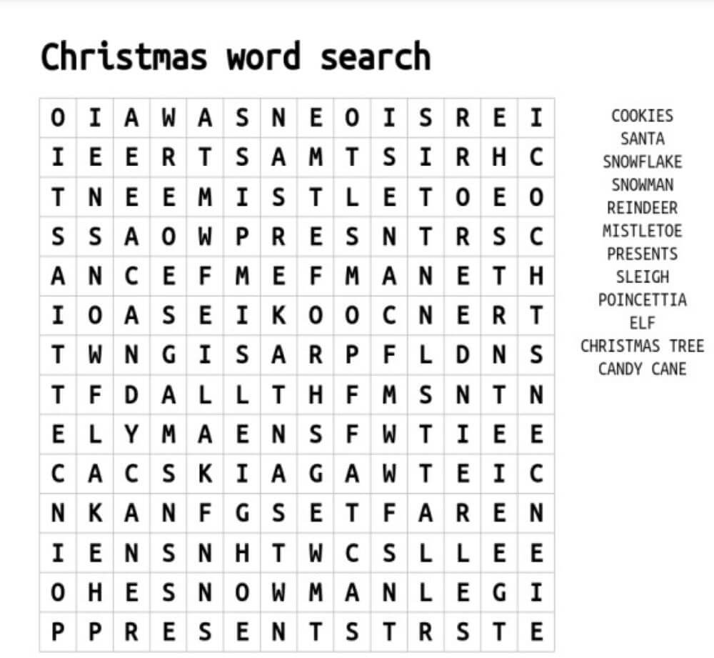 Printable Christmas Word Search - Sheet 12