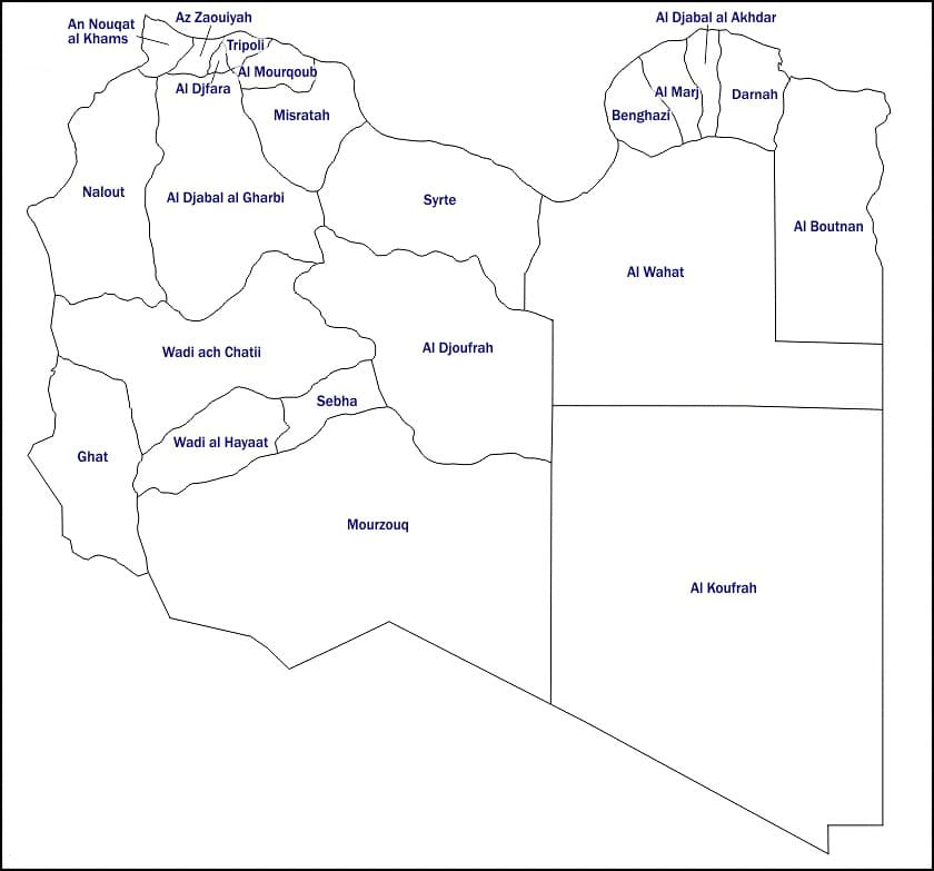 Printable Cities In Libya Map