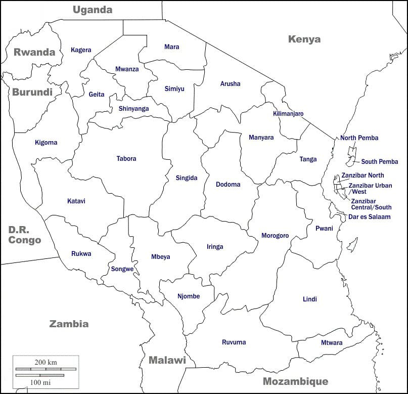 Printable Cities In Tanzania Map