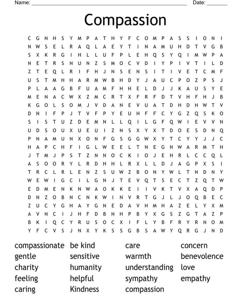 Printable Compassion Word Search - Worksheet 2