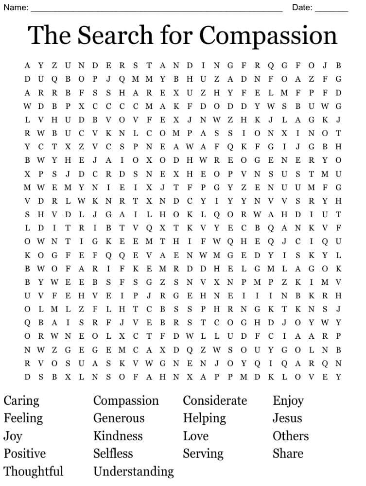 Printable Compassion Word Search - Worksheet 3