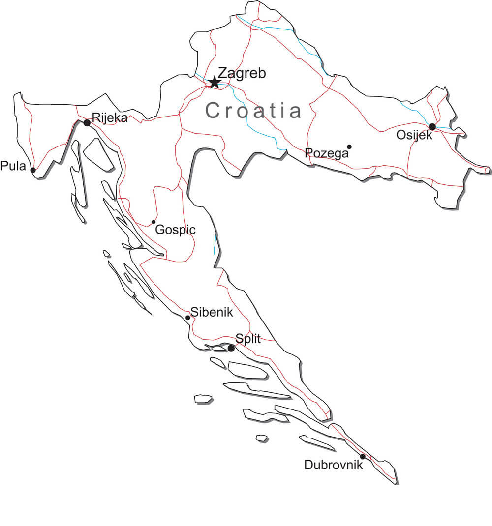 Printable Croatia Map Black White