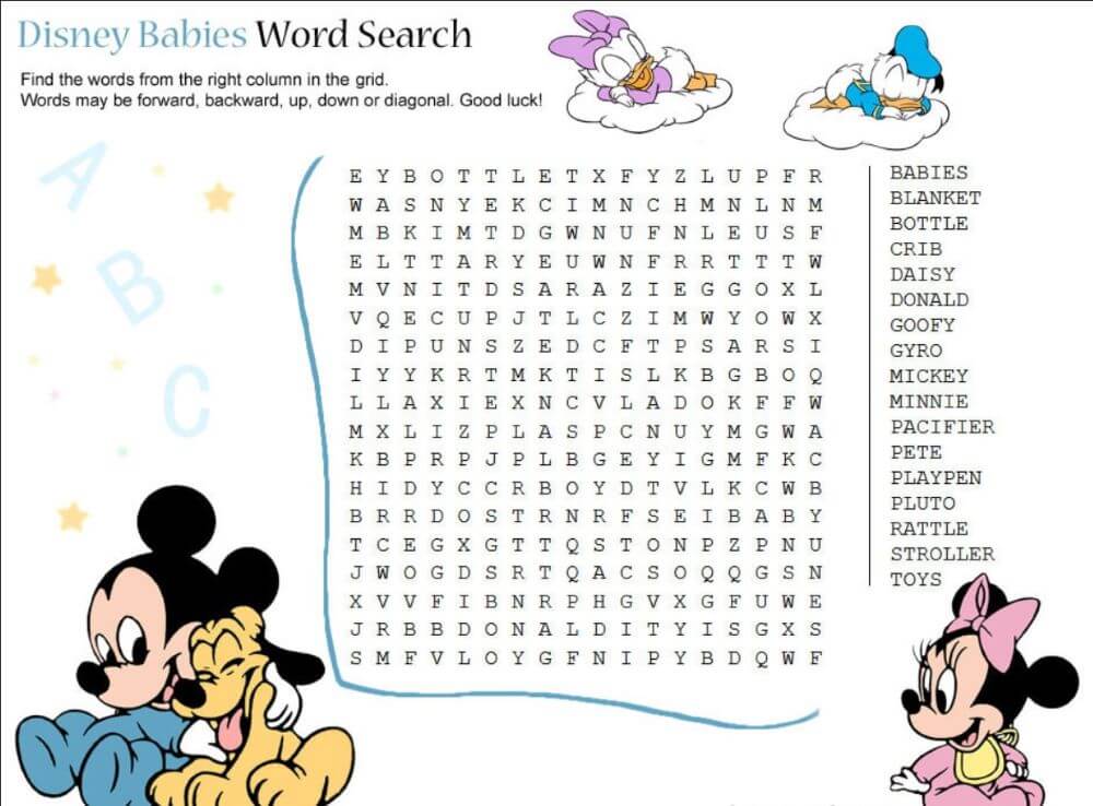Printable Disney Babies Word Search – Sheet 1