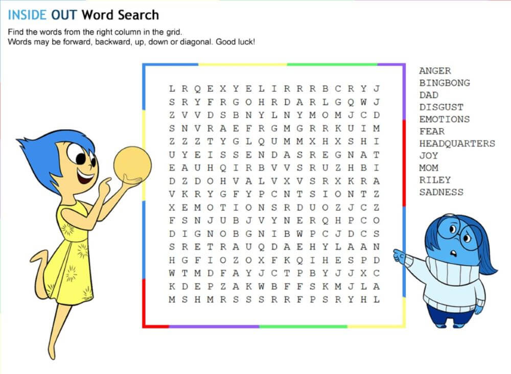 Printable Disney Inside Out Word Search - Sheet 1