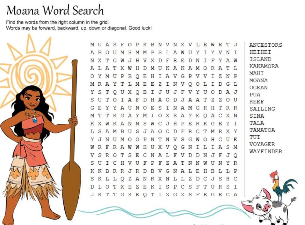 Printable Disney Moana Word Search - Sheet 1