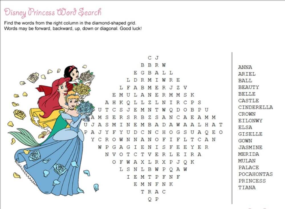 Printable Disney Princess Word Search - Sheet 2