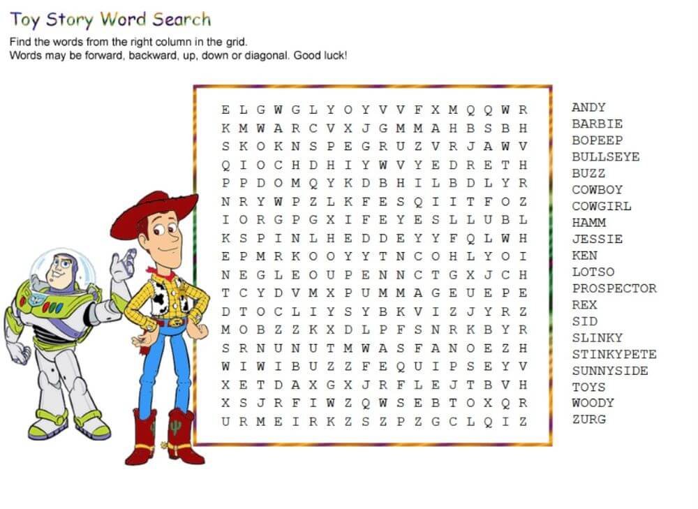 Printable Disney Toy Story Word Search - Sheet 1