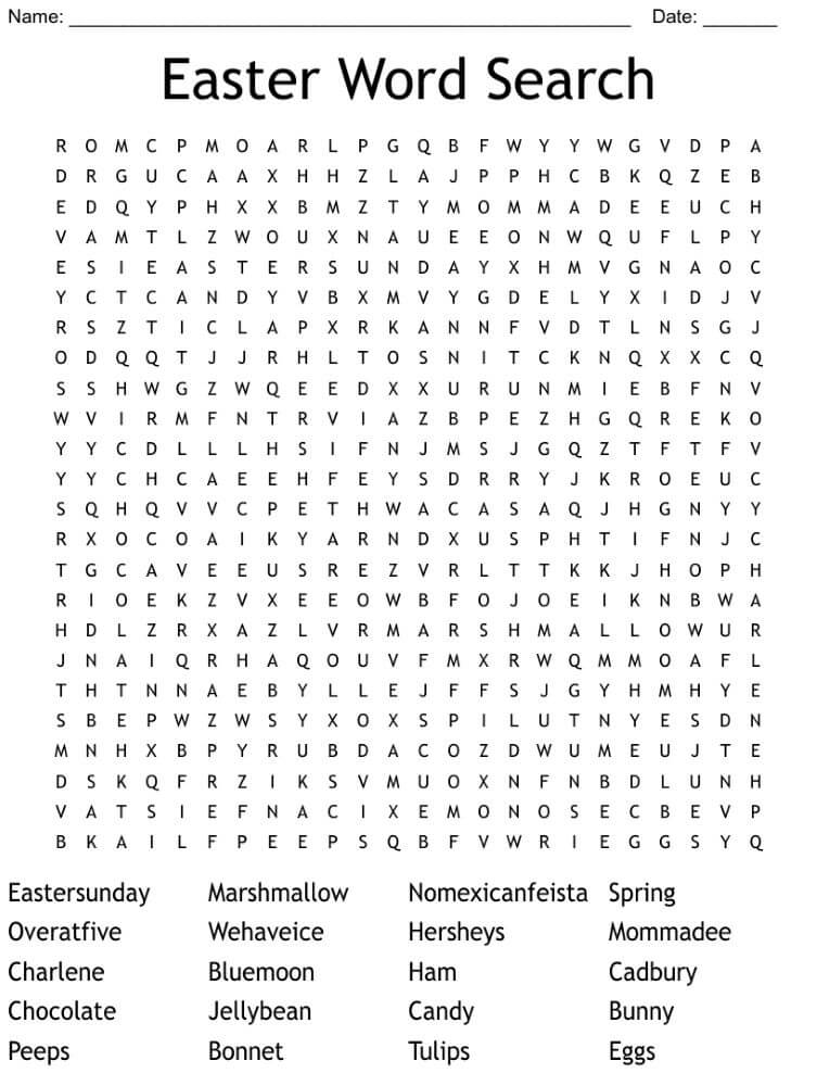 Printable Easter Challenge Word Search