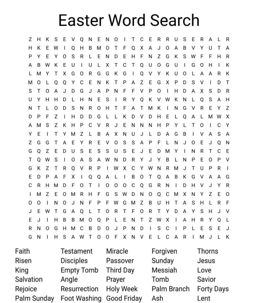 Printable Easter Word Search Difficult
