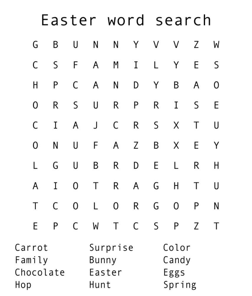 Printable Easter Word Search Easy