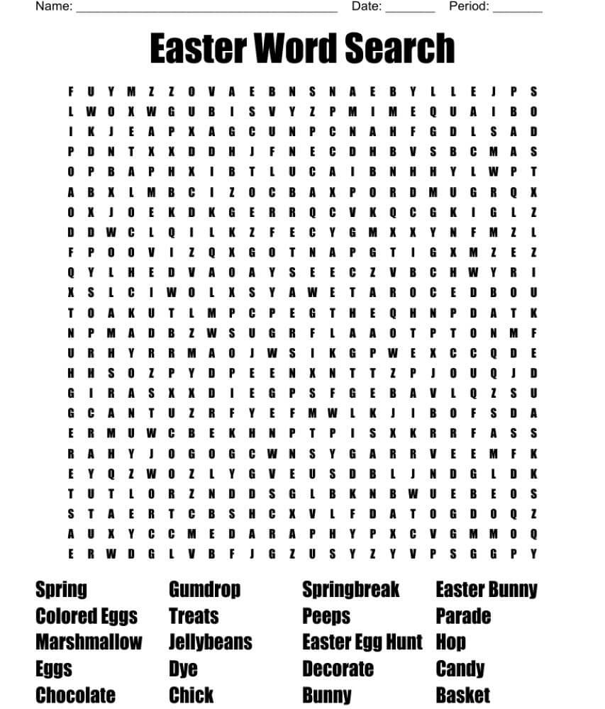 Printable Easter Word Search Hard