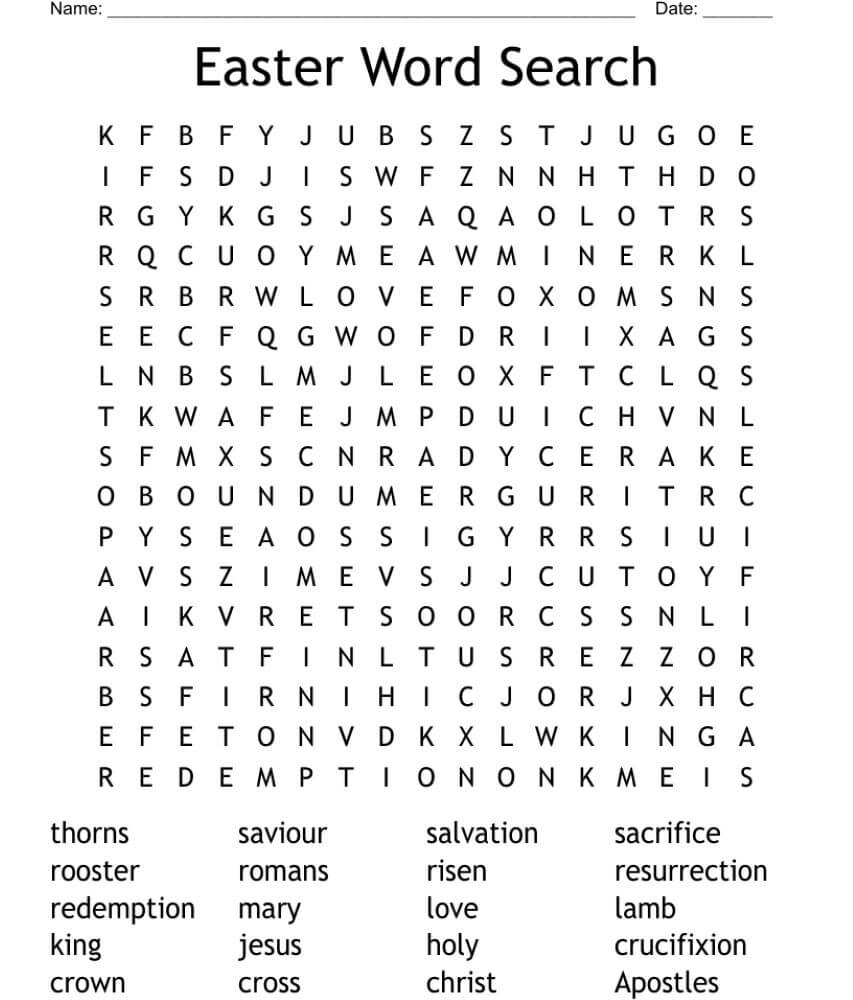 Printable Easter Word Search for adults