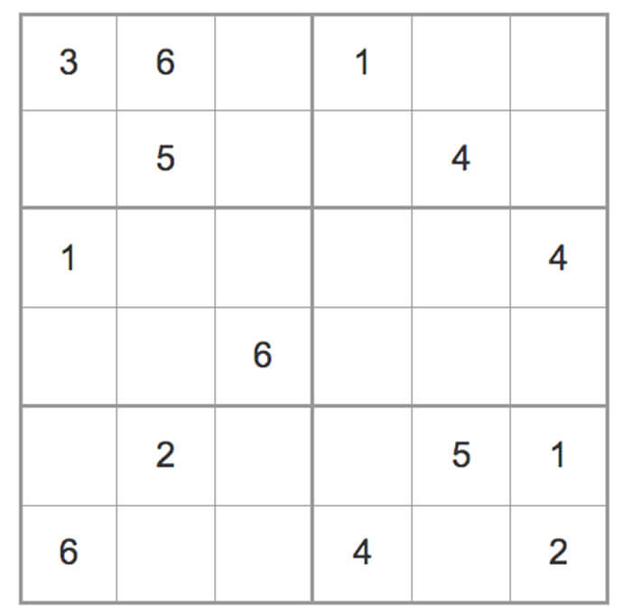 Printable Easy Sudoku 6x6 - Sheet 1