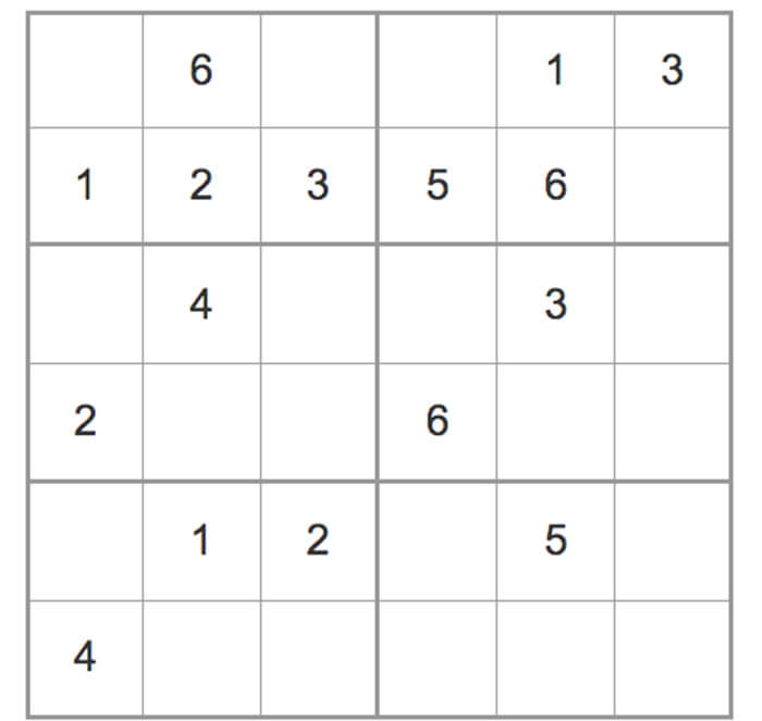 Printable Easy Sudoku 6x6 - Sheet 10