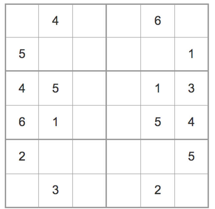 Printable Easy Sudoku 6x6 - Sheet 11