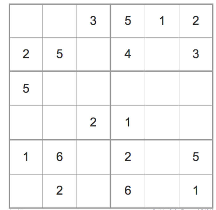 Printable Easy Sudoku 6x6 - Sheet 7
