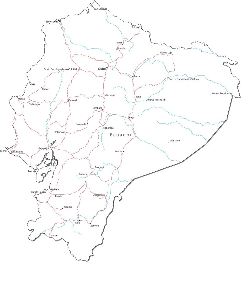 Printable Ecuador City Map