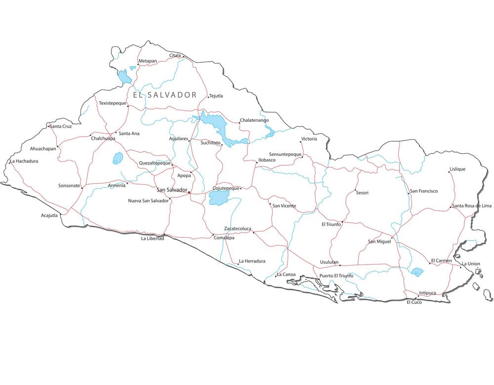 Printable El Salvador Map With Cities