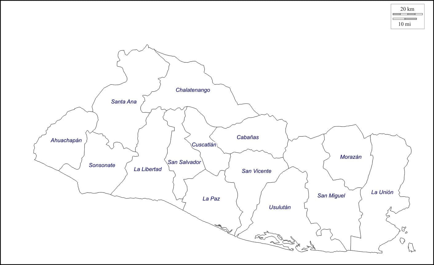 Printable El Salvador Physical Map