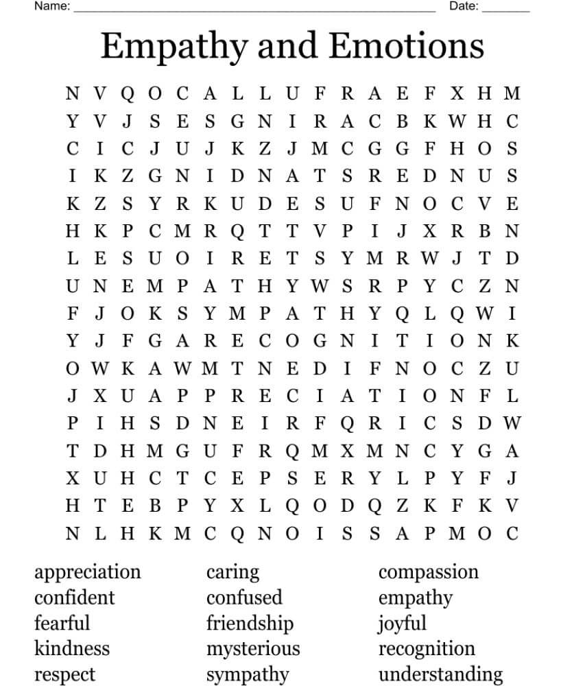Printable Empathy and Emotions Word Search