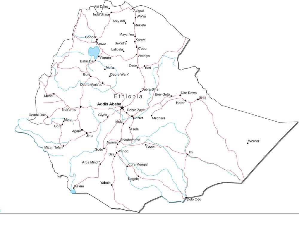 Printable Ethiopia Regions Map