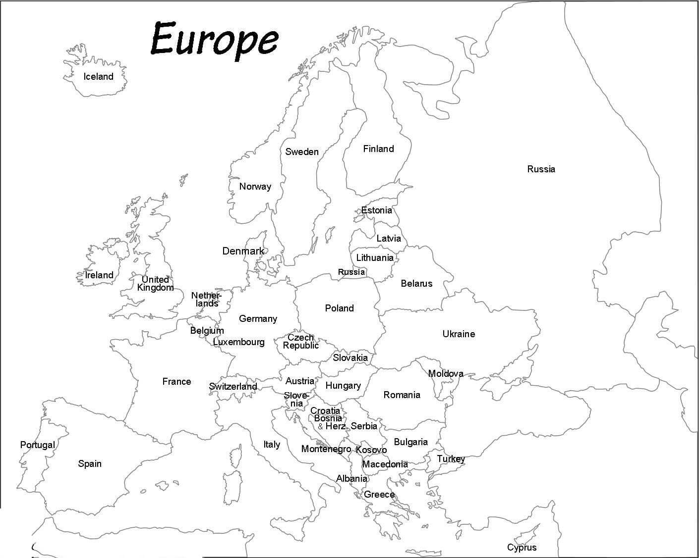 Printable Europe Map Black And White 3