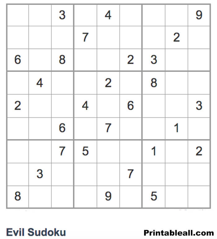 Printable Evil Sudoku 10