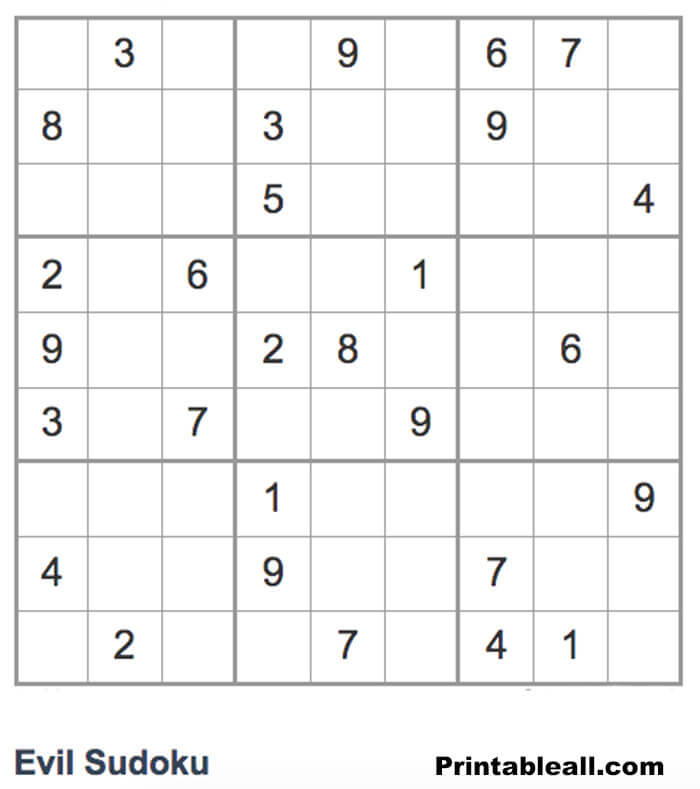 Printable Evil Sudoku 9