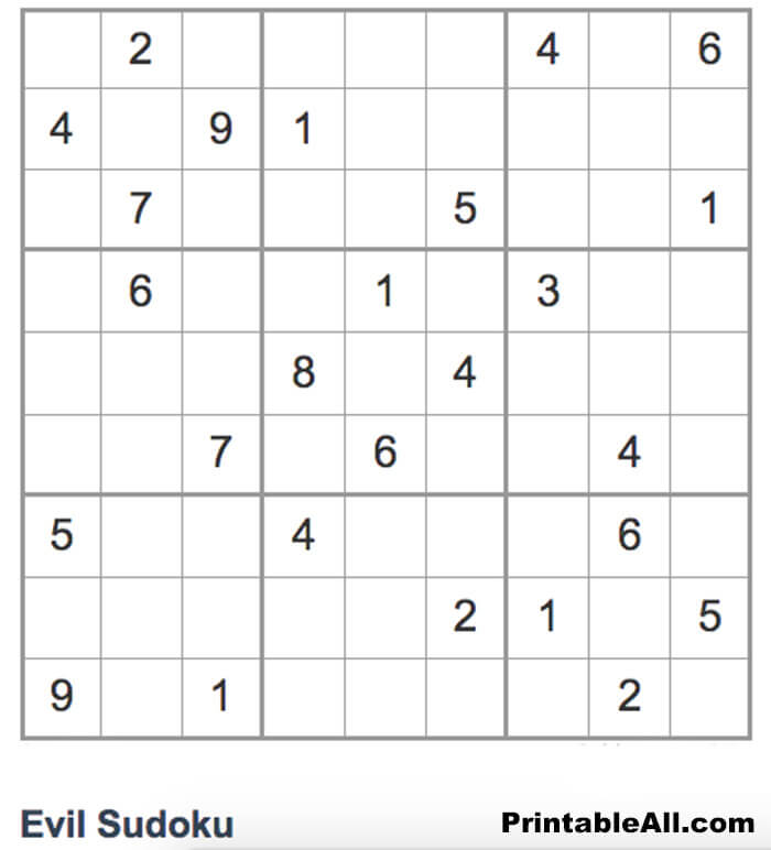 Printable Evil Sudoku 9x9 - Sheet 1