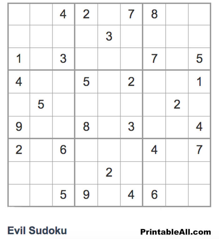 Printable Evil Sudoku 9x9 - Sheet 10