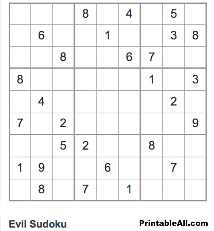 Printable Evil Sudoku 9×9 – Sheet 14