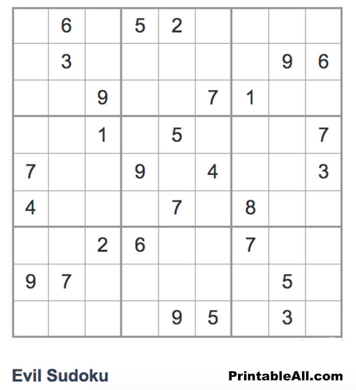 Printable Evil Sudoku 9×9 – Sheet 2