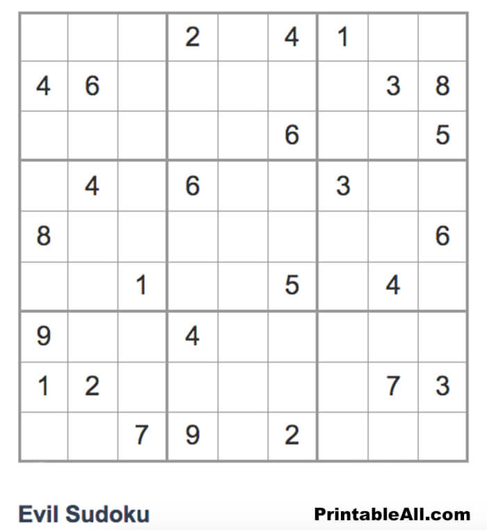 Printable Evil Sudoku 9×9 – Sheet 3