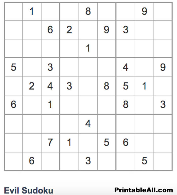 Printable Evil Sudoku 9×9 – Sheet 5