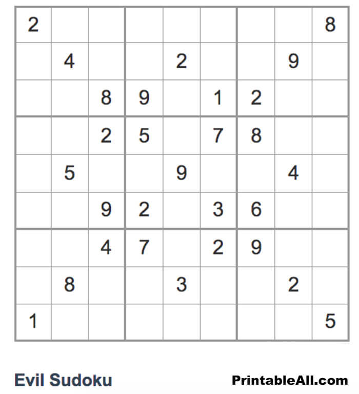 Printable Evil Sudoku 9×9 – Sheet 6